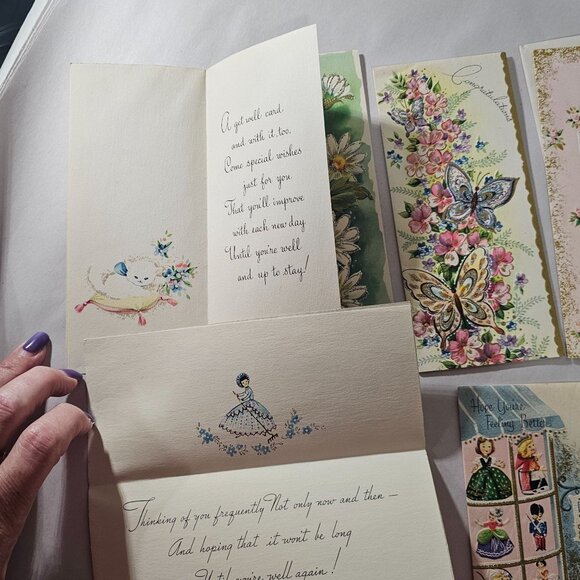 50s Greeting Cards Congratulations baby get well theme set/7 vtg pastel ephemera - Picture 8 of 12